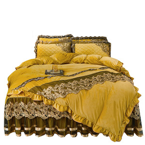 4-Piece <strong>Luxury</strong> Lace Ruffle Bedskirt <strong>Set</strong> <strong>with</strong> <strong>Matching</strong> <strong>Curtains</strong> King Size Polyester 400TC Quality Modern <strong>Bedding</strong> <strong>Set</strong> - Product Image 1