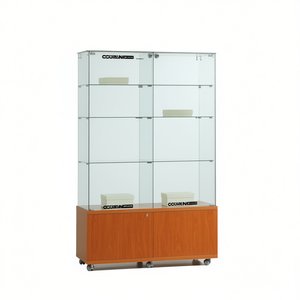 Vitrine moderne en verre 120x40x180 cm avec base en bois de cerisier, portes et étagères verrouillables pour rangement dans le salon - Product Image 2