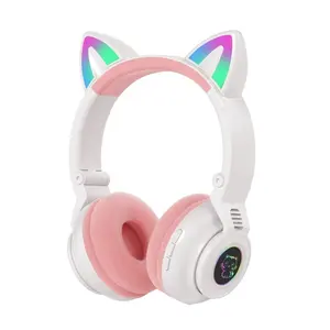 새로운 LED RGB 라이트 3.5mm TF 카드 헤드셋 마카롱 고양이 귀 Bt V5.3 헤드폰 접이식 게임 무선 귀 헤드셋 STN26