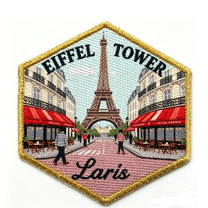 Parche Bordado Termoadhesivo de la Torre Eiffel de París, Tela Tejida, Forma Irregular, Aplique Decorativo para Regalo - Product Image 1