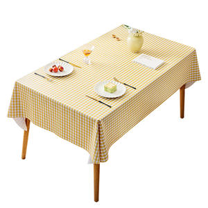 Pvc Checkered Tablecloth Square Waterproof Home <b>Dining</b> <b>Table</b> <b>Cover</b> Yellow White Grid Pattern Living Room Outdoor Use - Product Image 2