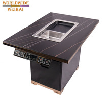 Grill Électrique Commercial Sans Fumée, Commande Tactile, Sécurité Flamme, Yakiniku, Acier Inoxydable, BBQ Coréen de Table, Extraction Intégrée, 2 Barbecues