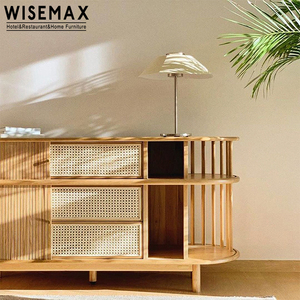 WISEMAX FURNITURE Luxury Retro Hotel Furniture Ash Wood Frame Rattan Sliding Door <strong>Sideboard</strong> Cabinet <strong>for</strong> <strong>Kitchen</strong> Living Room - Product Image 6