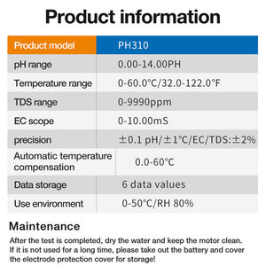Testeur de qualité de l'eau à affichage numérique multifonctionnel 4 en 1 PH TDS EC HM100 Combo Meter Capteur de surveillance de piscine jusqu'à 14,0 pH - Product Image 6
