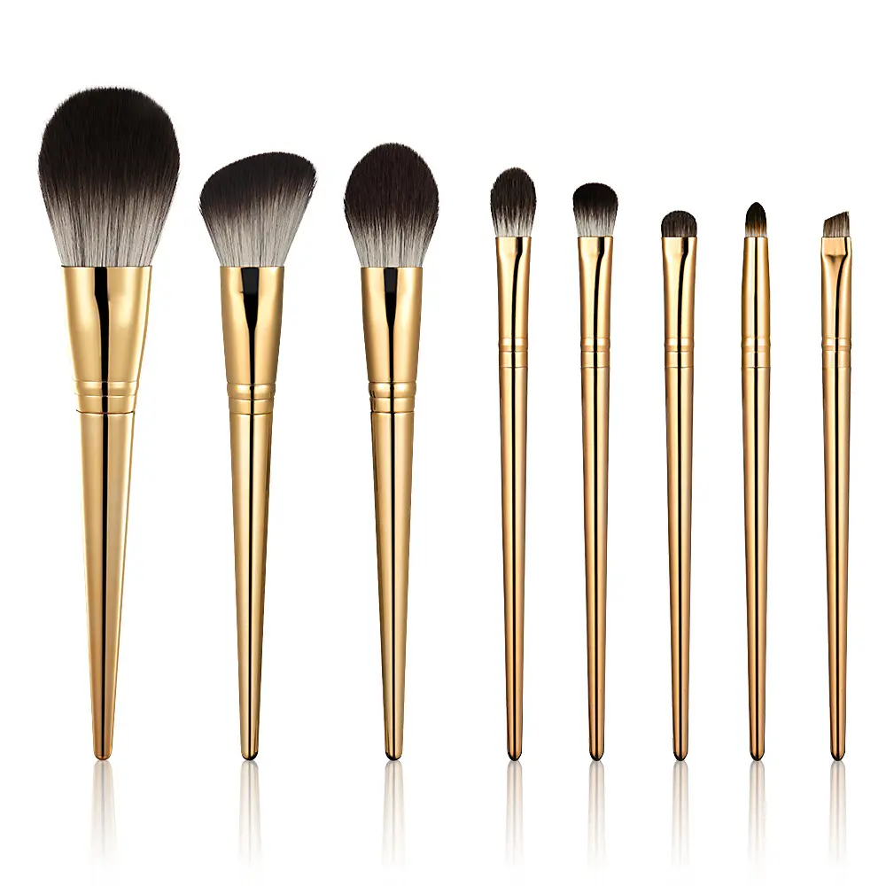 8 Pcs Gold Conical Vegan Makeup Brushes Professional Custom Private Label Make Up Brush Set With Bag