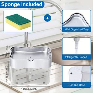 Plastic Liquid Soap Dispenser Hand Press Soap Pump <b>Sponge</b> <b>Holder</b> <b>Kitchen</b> Sink Organizer Caddy 2 in 1 <b>Kitchen</b> Accessories Set - Product Image 6