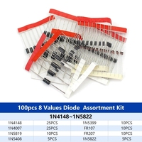 Kit de diodes Schottky à commutation rapide 1N4148 1N4007 1N5819 1N5399 1N5408 1N5822 FR107 FR207 100 pièces Redresseur à barrière Schottky