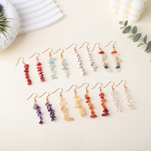 Nouvelles boucles d'oreilles en cristal naturel faites à la main, pierres de guérison, gravier de cristal, pour femmes - Product Image 1