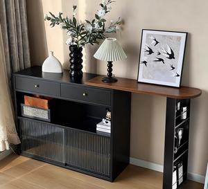 Table de bar en acier minimaliste moderne avec 2 tiroirs et porte en <span class=keywords><strong>dalle</strong></span>, meubles de salon - Product Image 1