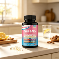 Compléments de collagène en capsules avec vitamine C et bienfaits antioxydants pour la peau éclatante et la croissance des cheveux des femmes adultes
