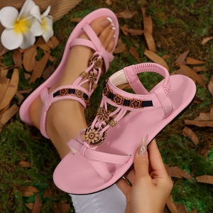 Sandalias Romanas de <span class=keywords><strong>Mujer</strong></span> Tallas Grandes con Punta Abierta, Planas, Florales, con Pedrería, Transpirables, para Playa y Verano - Precio Especial al por Mayor - Product Image 3