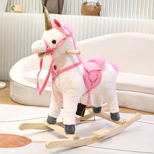 Animal en peluche-Cheval à bascule avec selle et écharpe 62x60x26cm Poignées et base en bois solides et sûres - Product Image 4