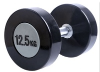Latihan Angkat Beban Gym Dumbbell Logo Kustom Kebugaran Karet TPU Berlapis Karet Kepala Bulat VOEBELL VB-007 Hitam OEM Tersedia