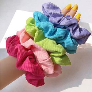 Élastique à cheveux coloré en tissu gaufré, motif étoile et carreaux, grand format, style girly, simple et doux - Product Image 1