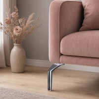 Pieds de canapé modernes en métal argenté brossé avec support angulaire incurvé et plaque de fixation pour canapé et armoire