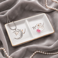 Plateau de rangement pour bijoux en céramique de porcelaine à double compartiment, cadeau de mariage de luxe avec logo personnalisé