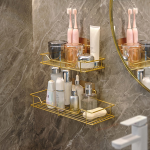 <b>Gold</b> Bathroom <b>Shelf</b> <b>Wall</b> Mounted Storage Rack For Toiletries Personal Care Products Rectangle Shape 4-7.9in Depth - Product Image 2
