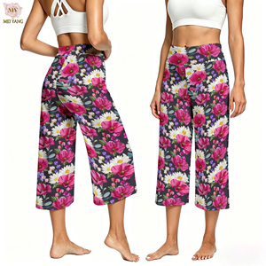 <span class=keywords><strong>Pantalon</strong></span> large à imprimé floral personnalisé Meiyang, taille haute, style yoga, avec poches, <span class=keywords><strong>pantalon</strong></span> décontracté pour femmes - Product Image 1