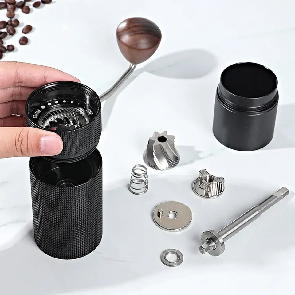 Molinillo de café Manual ajustable para el hogar, molinillo de granos de café Manual con rebaba de acero inoxidable, venta al por mayor