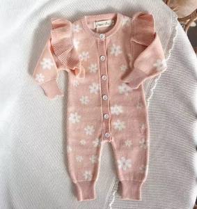 Nuevo y Adorable Mameluco <span class=keywords><strong>de</strong></span> Punto para Bebé Niña, Suéter 100% Algodón Orgánico, Jacquard <span class=keywords><strong>de</strong></span> Margaritas, Volantes en los Hombros, Traje <span class=keywords><strong>de</strong></span> <span class=keywords><strong>Otoño</strong></span> Invierno, Mono - Product Image 2