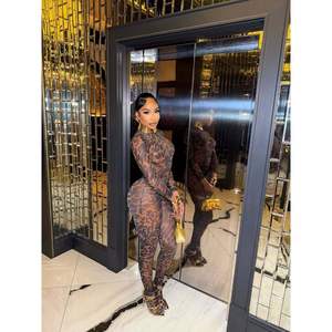 Ensemble de combinaison sexy en maille transparente personnalisé 2026, col montant, manches longues, moulant, tenue de club pour femmes, mode adulte - Product Image 2