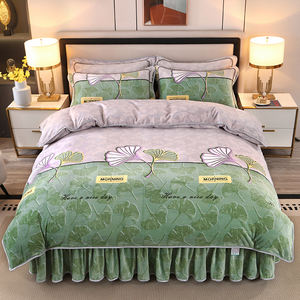 Flanelle Floral drap housse couverture 4 pièces/ensemble mariage pendaison <span class=keywords><strong>de</strong></span> crémaillère couvre-<span class=keywords><strong>lit</strong></span> épaissir drap housse <span class=keywords><strong>lit</strong></span> couette jupe couverture ensemble - Product Image 4