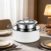 Witte ronde chafing dish, waterbad- of inductiekookplaat verwarming, roestvrijstalen buffetwarmer voor hotelbanketten en catering