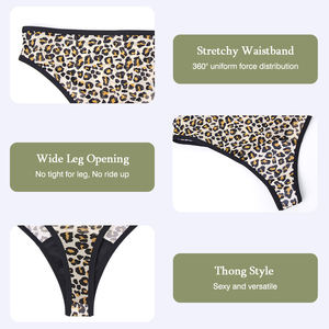 Tanga <span class=keywords><strong>de</strong></span> malla <span class=keywords><strong>de</strong></span> nailon tejido reutilizable, transpirable, antibacteriano, con estampado <span class=keywords><strong>de</strong></span> leopardo, sin fugas, absorbente, con logo en la cintura para <span class=keywords><strong>mujer</strong></span> - Product Image 5
