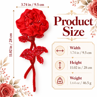 Applique florale brodée en satin rouge perlé faite à la main, patch à coudre pour vêtements, sacs, décoration intérieure, artisanat DIY, cadeau