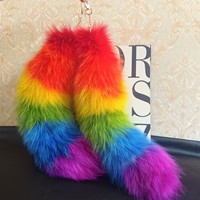 Porte-clés de voiture en vraie fourrure de renard, mignon, avec grande queue arc-en-ciel, simple, haut de gamme, en peluche, pour sac, modèle KK15, de Hebei