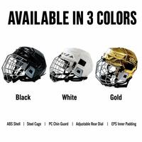 Casque de hockey sur glace en gros, casque de patinage, coque ABS, grille en acier, mentonnière PC, rembourrage EPS, réglage arrière, unisexe