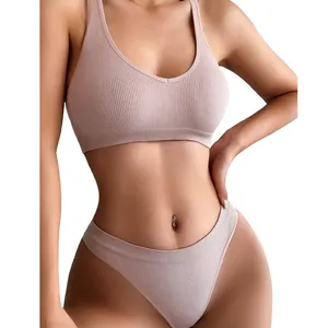 Wholesale High Impact Fitness Workout Open Back Sports Bra For Women Seamless Panties Underwear Set Sexy Lingerie