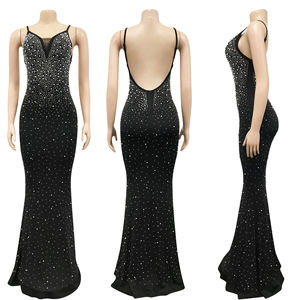 أزياء حجر الراين النساء فساتين ملهى ليلي الحليب الألياف مثير السباغيتي حزام عارية الذراعين بلا أكمام حفلة موسيقية فستان طويل - Product Image 3