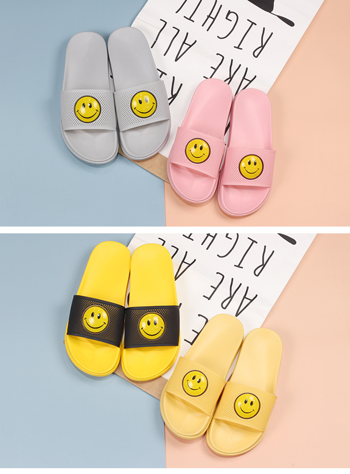 Smiley Slippers Women EVA PVC Flat Slides Soft Sole Indoor Ladies Bedroom Slippers