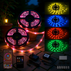 Guirlandes lumineuses LED DB 12 mm 5050 RGB DC24V avec télécommande via application, pour jardin, intérieur, extérieur, IP65, PCB noir, dimmable - Product Image 2