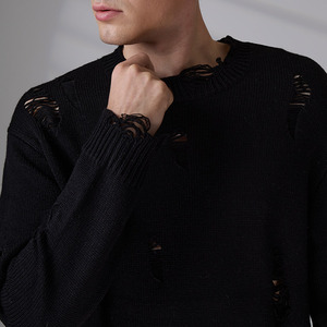 Streetwear Knitwear Manufacturers OEM/ODM Winter Long Sleeve Casual Men Distressed Ripped Crew Neck Knit Sweater - Product Image 1
