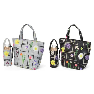 Bolsa térmica portátil con diseño de flores rectangulares, material de fibra de poliéster, bolsa de refrigeración. - Product Image 1