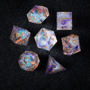 Оптовые полимерные многогранные кубики DND с острыми краями (D4, D6, D8, D10, D12, D20) ручной работы с эффектом фиолетового дыма для <span class=keywords><strong>RPG</strong></span> Dungeons & Dragons - Product Image 1