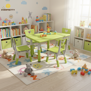 ชุดโต๊ะและเก้าอี้สำหรับเด็กนักเรียน เฟอร์นิเจอร์เด็ก โต๊ะทรงสี่เหลี่ยมคางหมูตามหลักสรีรศาสตร์ พร้อมเก้าอี้สำหรับวาดภาพ ศึกษา ฝึกงานฝีมือ และการเรียนรู้ - Product Image 2