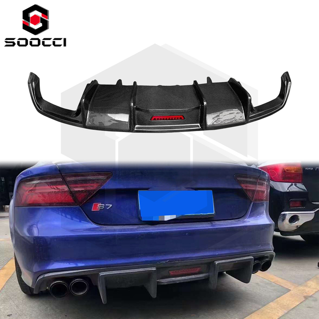 New Carbon Fiber KB Style LED Lights Rear Diffuser Audi S7 C7.5 A7 Sport SLINE Bumper Splitter Spoiler Lip Body Kit 2016-2018