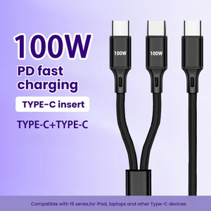 Cavo USB C 2 in 1 ad Alta Velocità 100W PD, Cavo di Ricarica Rapida 5A Type-C, Cavo Doppio 1-a-2 per <span class=keywords><strong>Apple</strong></span> iPhone 16 Pro - Product Image 1