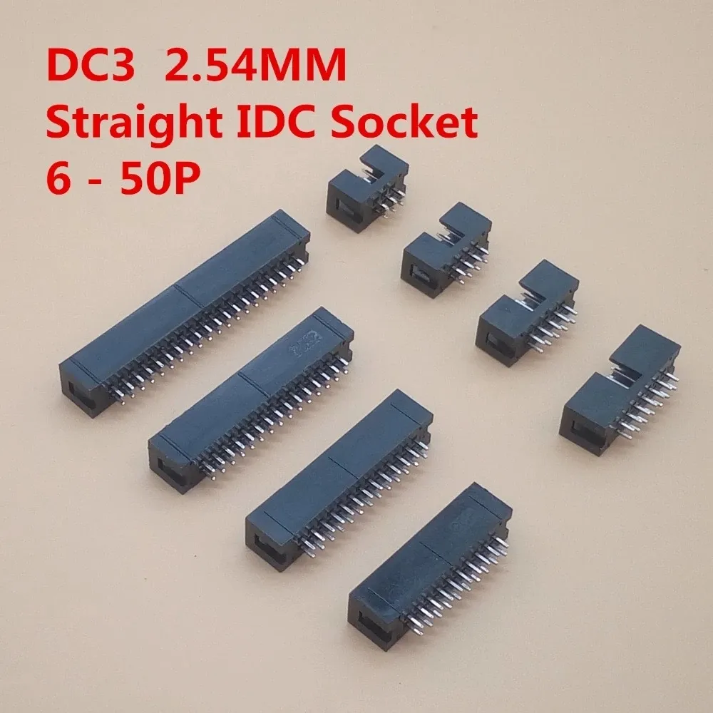 10PCS Paso 2.54mm DC3 6/8/10/14/16/20/26/30/34/40/50 Pin 2x3/4/5/7/13Pin Recto Macho Cubierto PCB IDC Socket Box Header JTAG,DC3-6Pin
