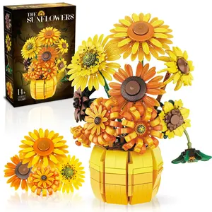 Gratuit <span class=keywords><strong>Trib</strong></span> 11002 nouveau tournesol fleur Bouquet Vase modèle briques décoration jouets éducatifs vacances cadeaux blocs de construction ensembles - Product Image 1