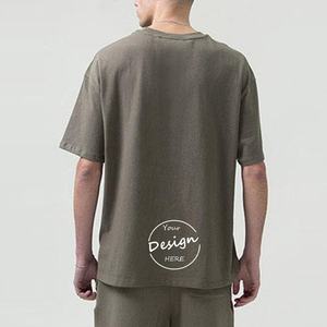 เสื้อยืดคอกลมสะพายไหล่ทรงหลวมสำหรับผู้ชายผ้าคอตตอนหนักผ้าฝ้ายออกแบบโลโก้ได้ตามต้องการ100% ปรับแต่งได้ - Product Image 6