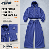 Ensemble sweat à capuche bleu zippé et pantalon de survêtement large pour homme avec détails de coutures incurvées, design streetwear, OEM ODM