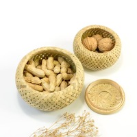 Panier de rangement en bambou tissé à la main, double couche, écologique, imperméable, avec couvercle, pour la cuisine, design bohème chic, pour les fêtes et les événements, 0-1L