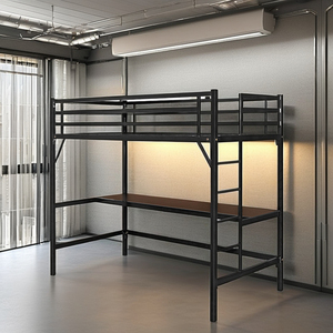 2024 Diseño Matt Black Sturdy Metal Loft Bed con escaleras para dormitorio Marco de cama de acero - Product Image 2
