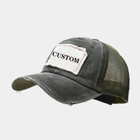 Proveedor chino Gorras de béisbol de camuflaje desgastadas con parche de logotipo bordado Sombrero de camionero personalizado y ala curva con malla