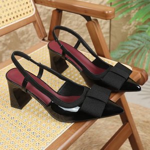 81935 Spring New Cross Border Foreign Trade Women's <b>Shoes</b> Bow <b>Accessories</b> Fashion Hollow Thick Heel Pointed Large Sandals - Product Image 3