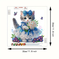 Kit de Peinture Diamant 5D Chat Mignon 30x30cm, Broderie Partielle, Broderie Cristal, Motif Bleu, Bouquet, Papillon, Cadeau DIY Art Diamant